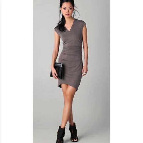 Helmut Lang Torrent Silver Grey Ruched Mini Dress - Picture 3 of 15
